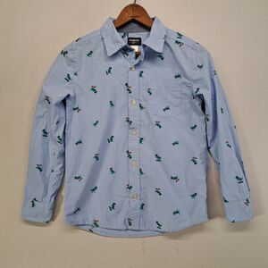 OshKosh B'Gosh Size 12 Dinosaur Button Up Long Sleeve Shirt Blue T-Rex